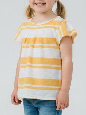 Yellow & White Linen Striped Short Sleeve Blouse Top Shirt Old Navy Girls sz 6-7